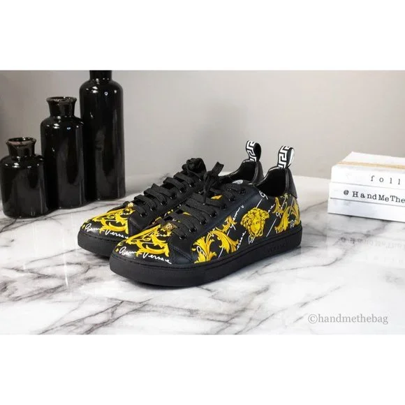 NEW Versace Mens Low Top Leather Vitello St. Barocco Print Sneaker Shoes Size 9 - Picture 2 of 10